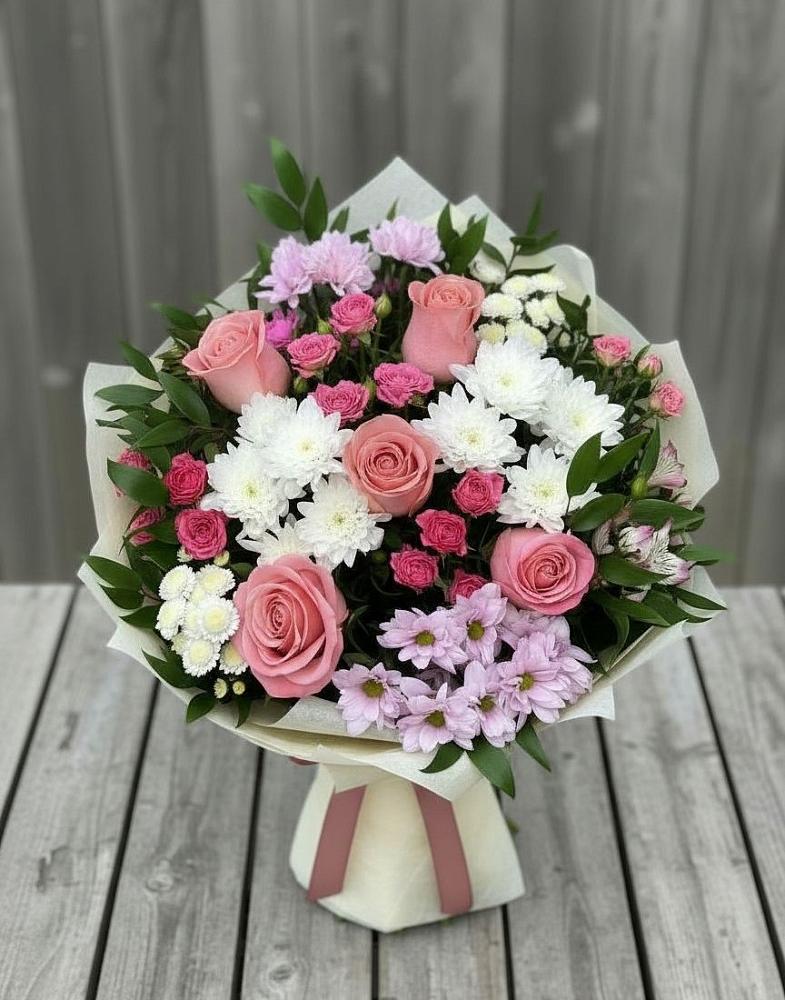 Букет цветов из: Альстромерии, Гвоздики, Розы и Хризантемы в Пролетарском Республики Адыгея