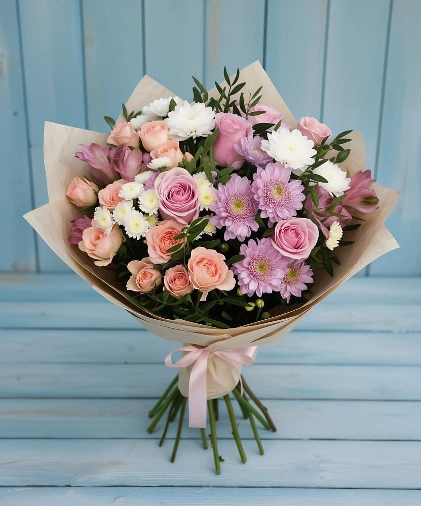 Букет цветов из: Хризантемы, Розы и Альстромерии в Пролетарском Республики Адыгея