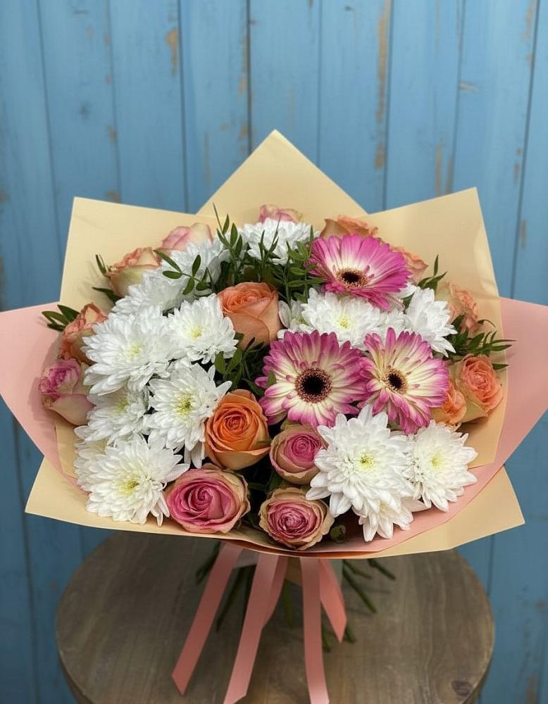 Букет цветов из: Розы, Герберы и Хризантемы в Пролетарском Республики Адыгея