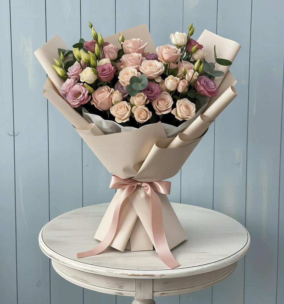 Букет цветов из: Розы и Лизиантусы в Пролетарском Республики Адыгея