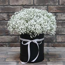 Цветочная композиция из Гипсофила в шляпной коробке в Пролетарском Республики Адыгея
