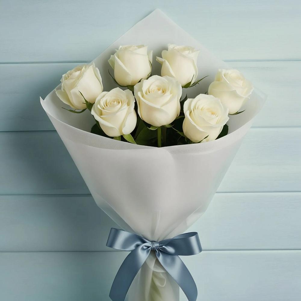Букет 7 Белых роз Эдлесс Лав в Пролетарском Республики Адыгея