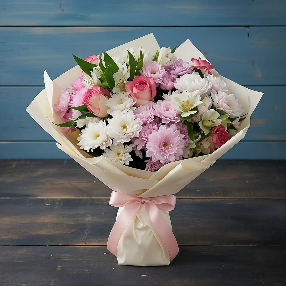 Букет цветов из: Хризантемы, Альстромерии и Розы в Пролетарском Республики Адыгея